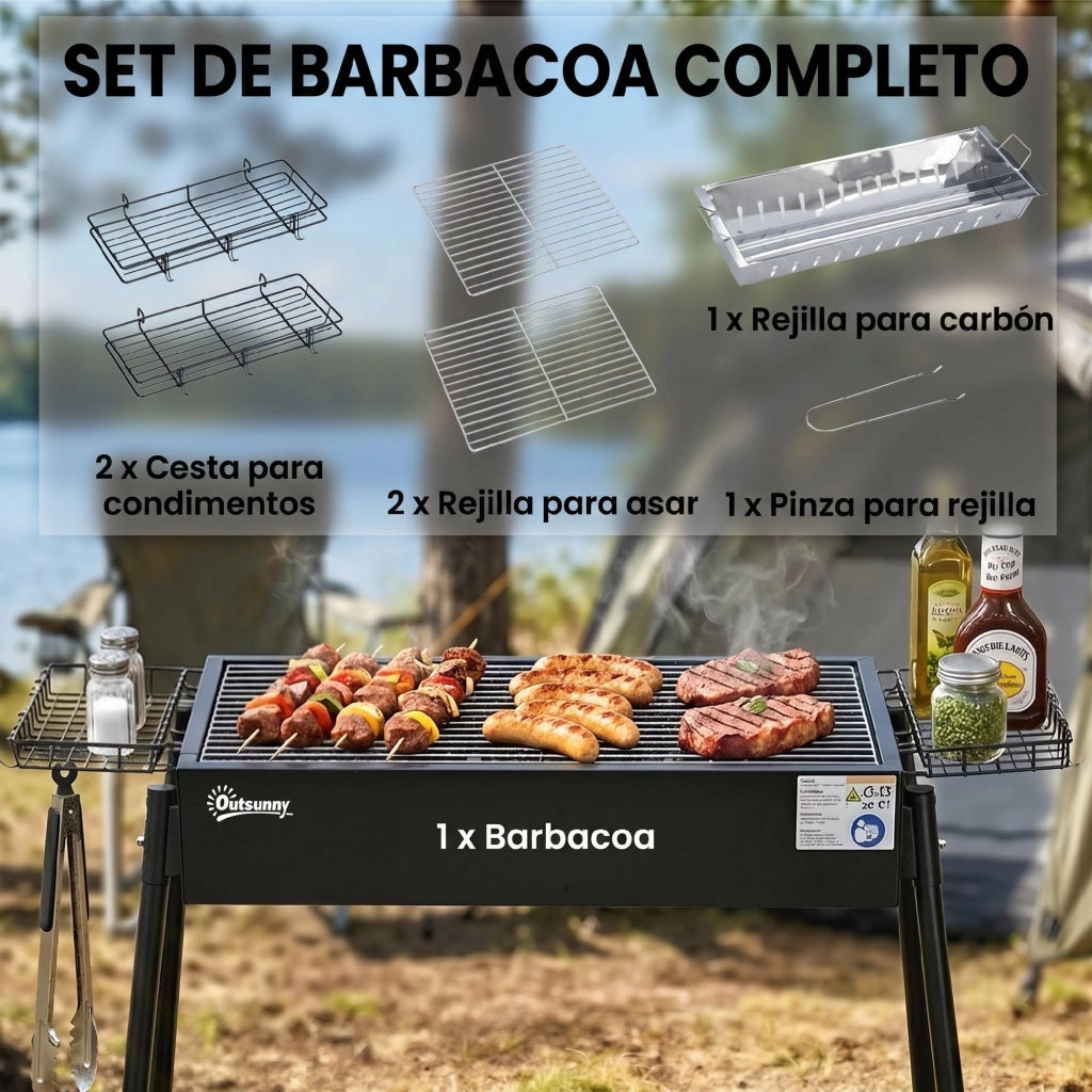 Barbecue a Carbone con 2 Griglie in Acciaio Inox ¨C zephmum ¨C 94x39x70 cm Nero