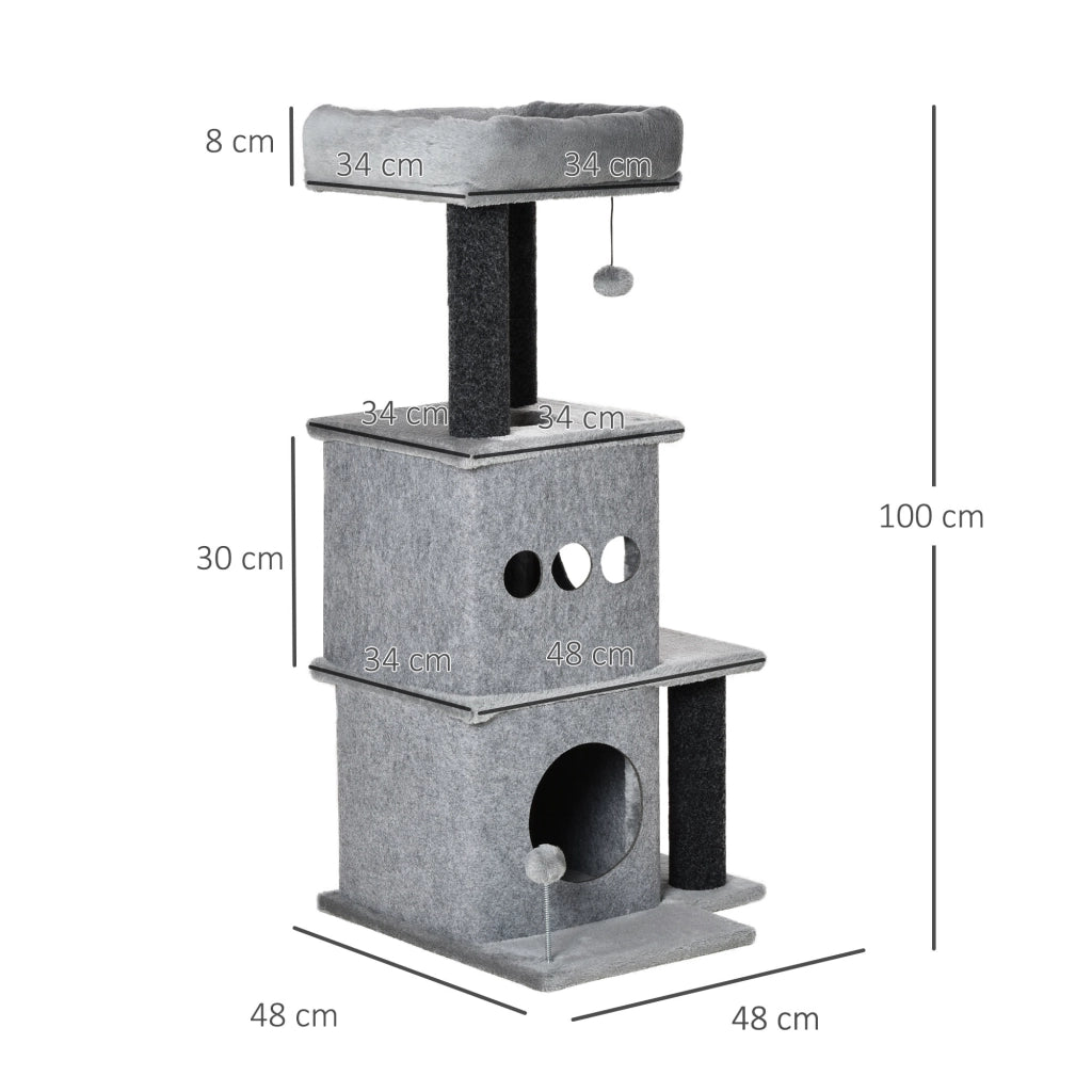 Albero per gatti con piattaforme e nicchie ¨C Minimal ¨C 48x48x100 cm grigio