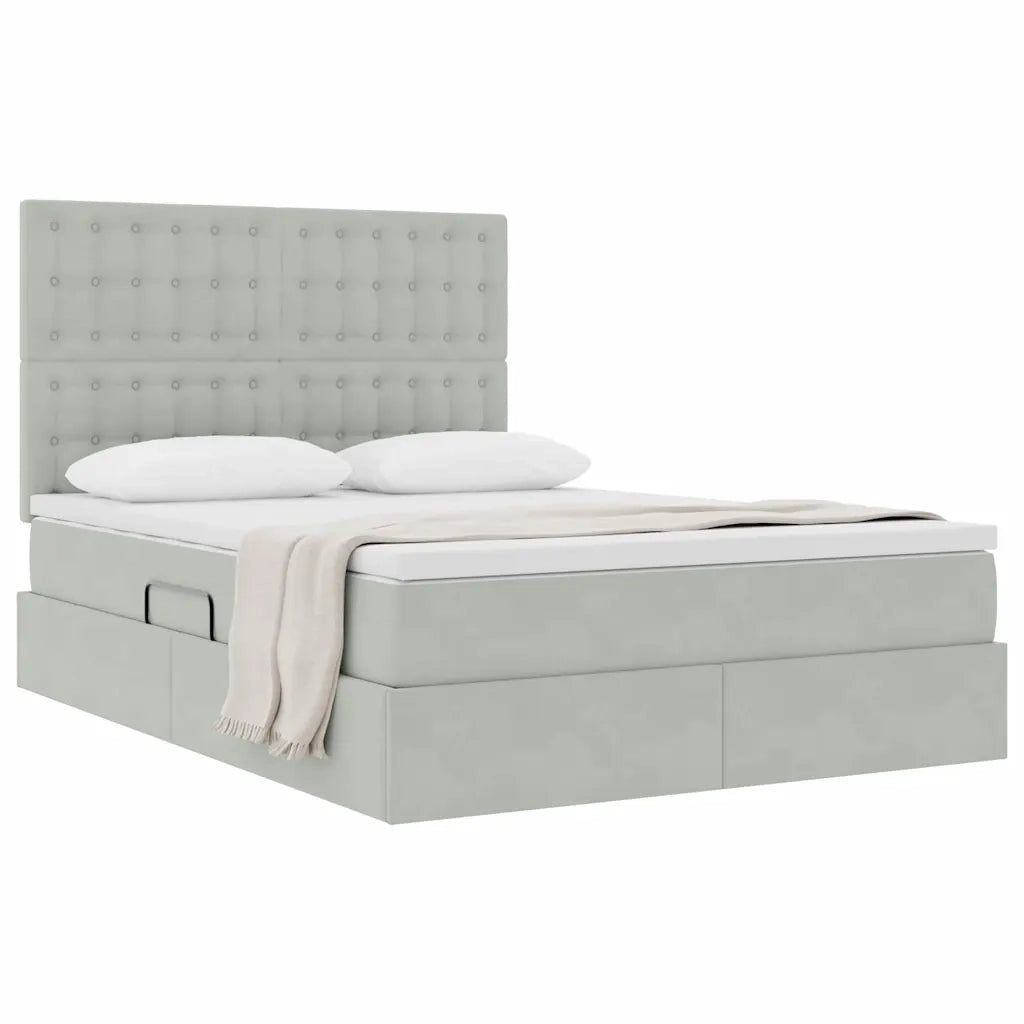 Letto con contenitore e materasso Grigio chiaro 140 x 190 cm