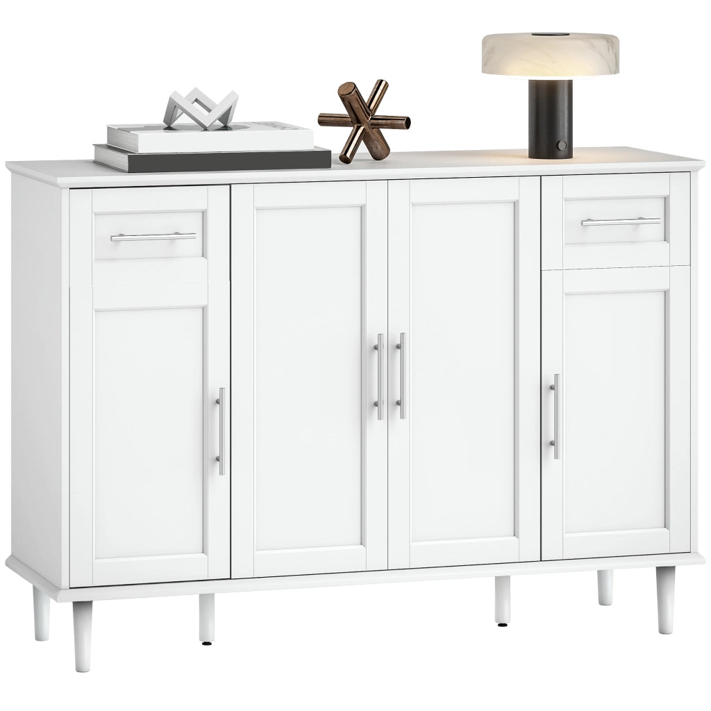 Credenza Buffet Elegante con 2 Cassetti e 3 Armadietti con Ripiani Regolabili, in Legno, 120x38x86 cm, Bianco
