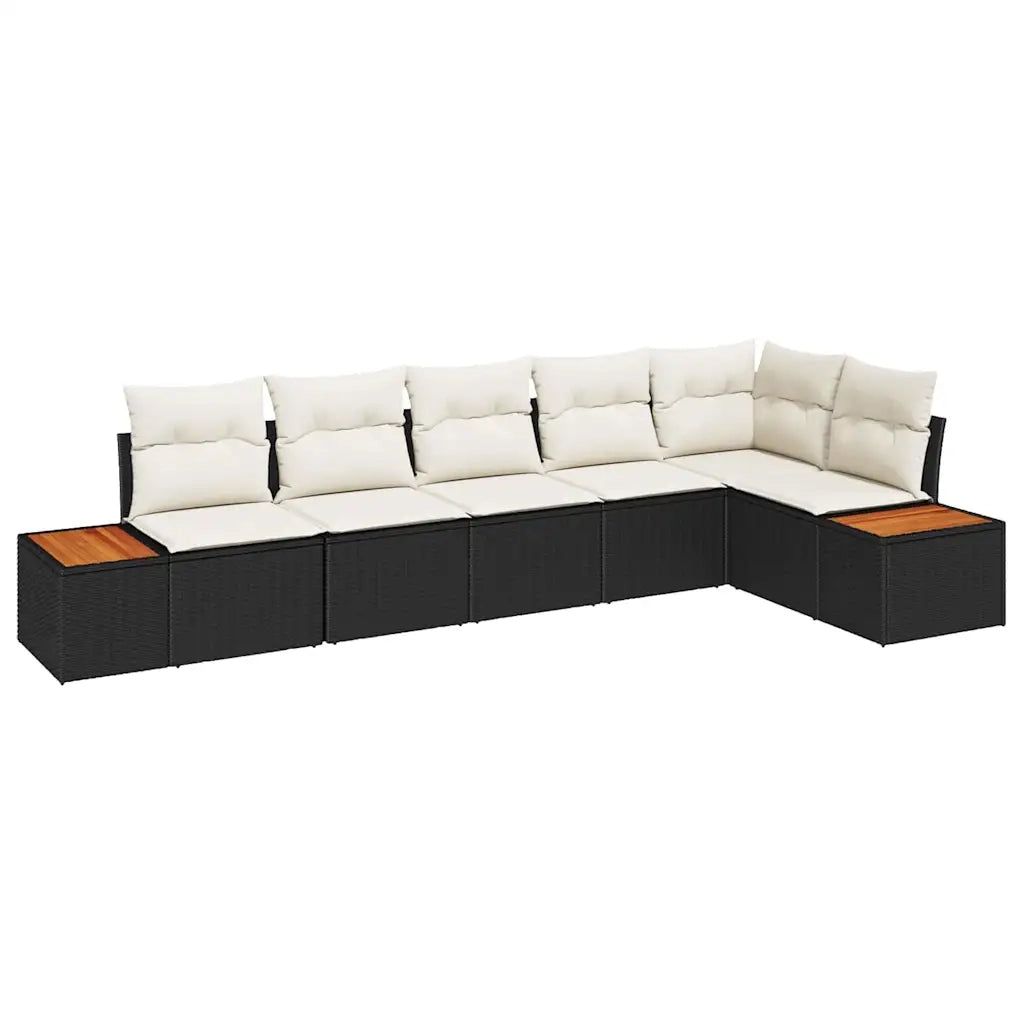 Set Divano da Giardino 6 pcs Nero e Crema Polyrattan