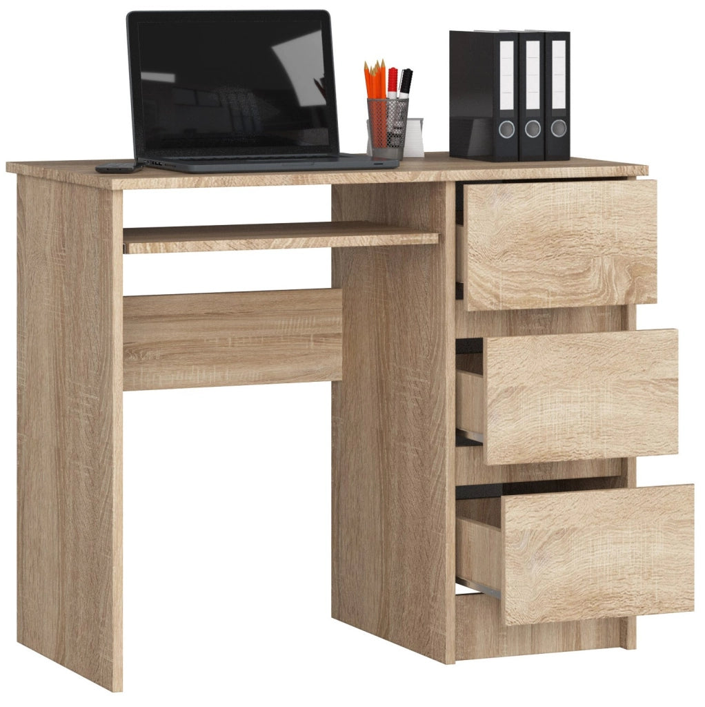 Scrivania per computer AKORD A6 Sonoma Quercia 90 cm 3 cassetti 90x50x77 cm Modello a destra