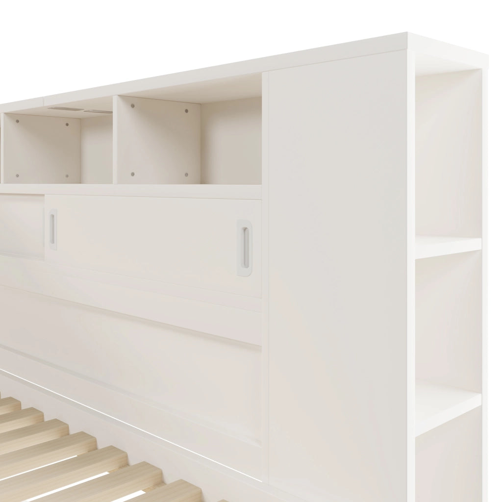 Letto per bambini 90x200 cm con letto estraibile, vani contenitore e USB, bianco