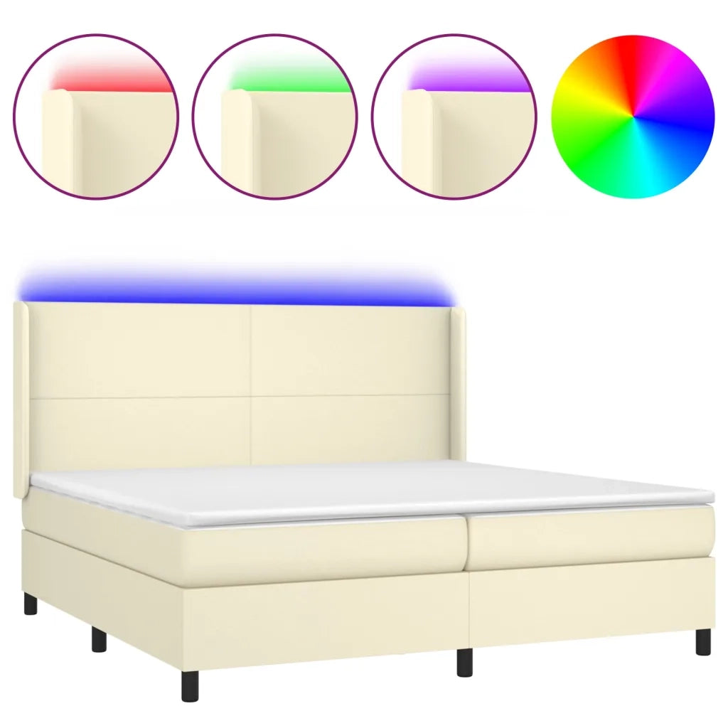 Giroletto a Molle con Materasso e LED Crema 200x200 cm 3139285