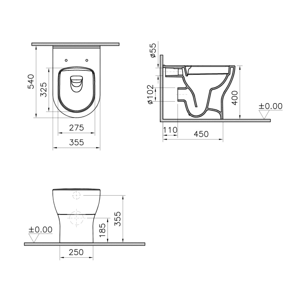 VASO WC ROUND IN CERAMICA BIANCA A TERRA
