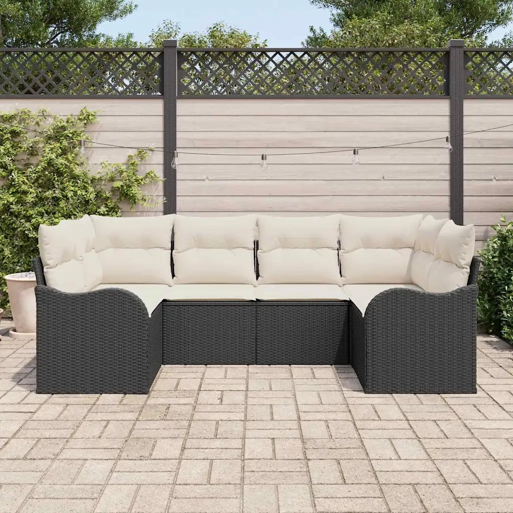 Set Divano da Giardino con cuscino 6 pcs Nero Poly Rattan