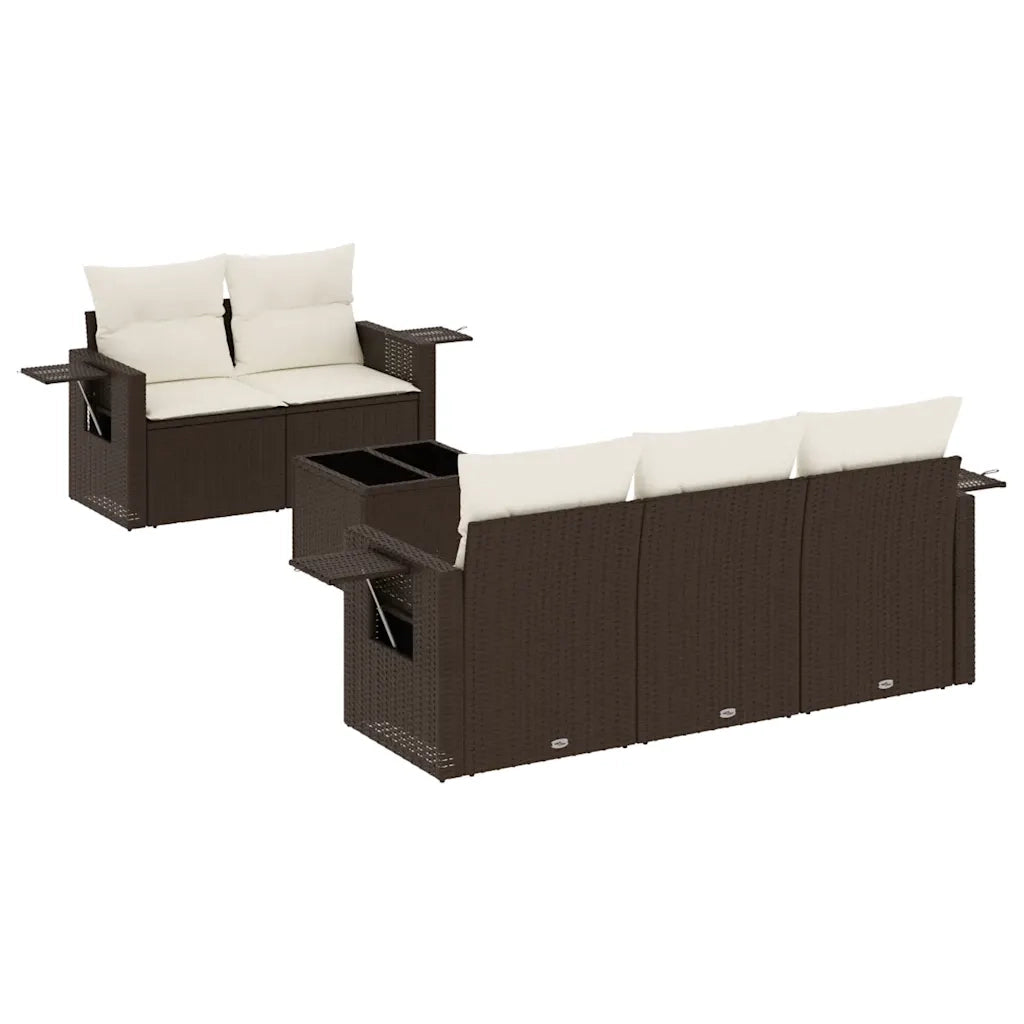 Set Divano da Giardino 6 pz con Cuscini Marrone in Polyrattan 3219902