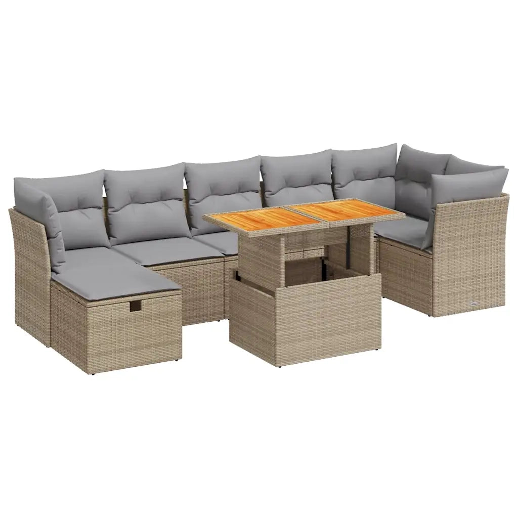 Set Divano da Giardino 8 pz con Cuscini Beige Polyrattan Acacia 3327983