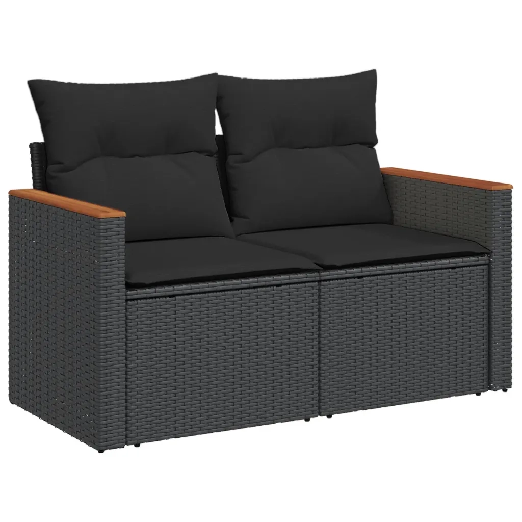 Set Divani da Giardino 11 pz con Cuscini in Polyrattan Nero 3226083