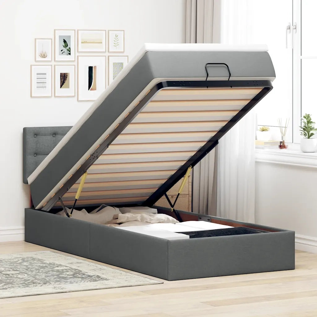 Pouf Letto con Materasso e LED Grigio Scuro 90x200 cm Tessuto