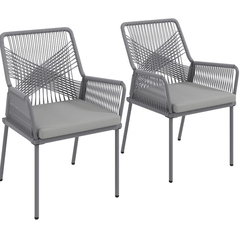Set di 2 sedie da giardino in rattan con braccioli e cuscini sfoderabili; grigio scuro