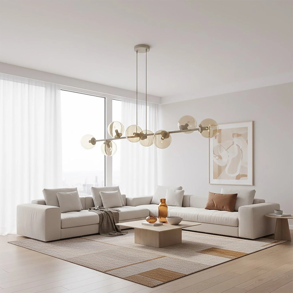 Lampada a sospensione Magnus 8xE14 vetro beige Emibig