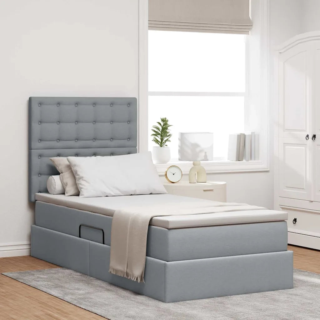 Letto con contenitore e LED con led Grigio chiaro 90 x 200 cm