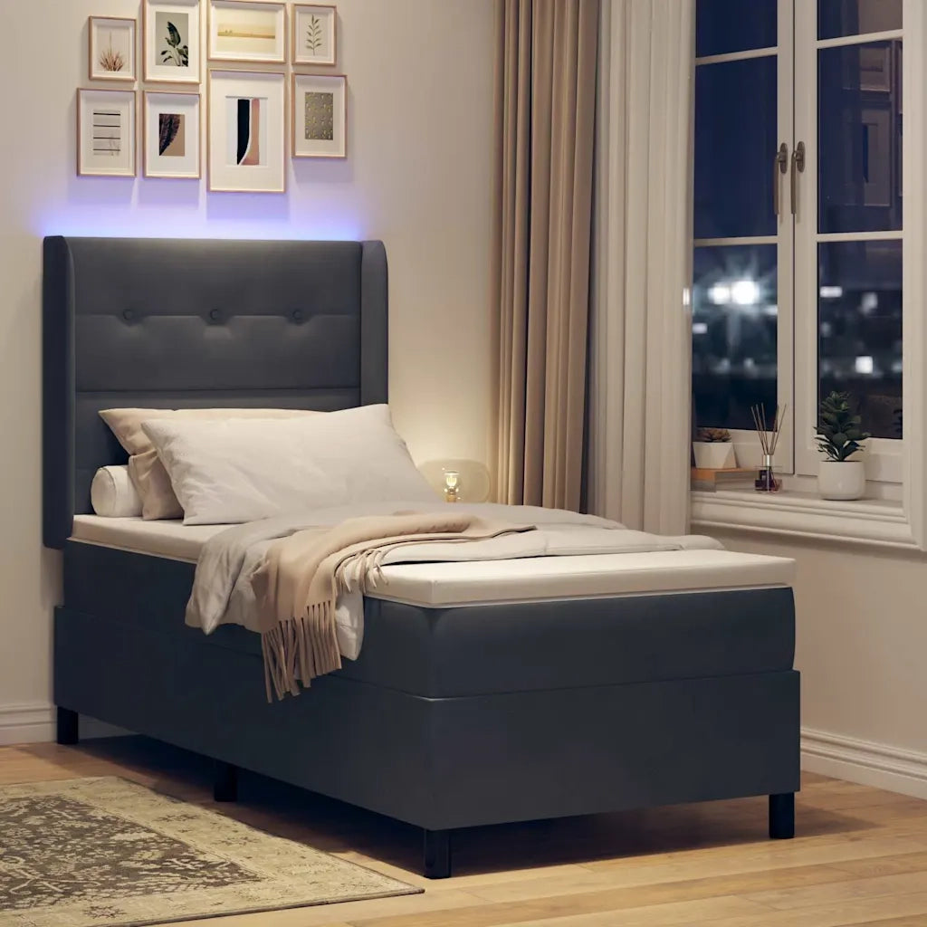 Letto a molle con materasso Grigio scuro 90 x 200 cm Velluto