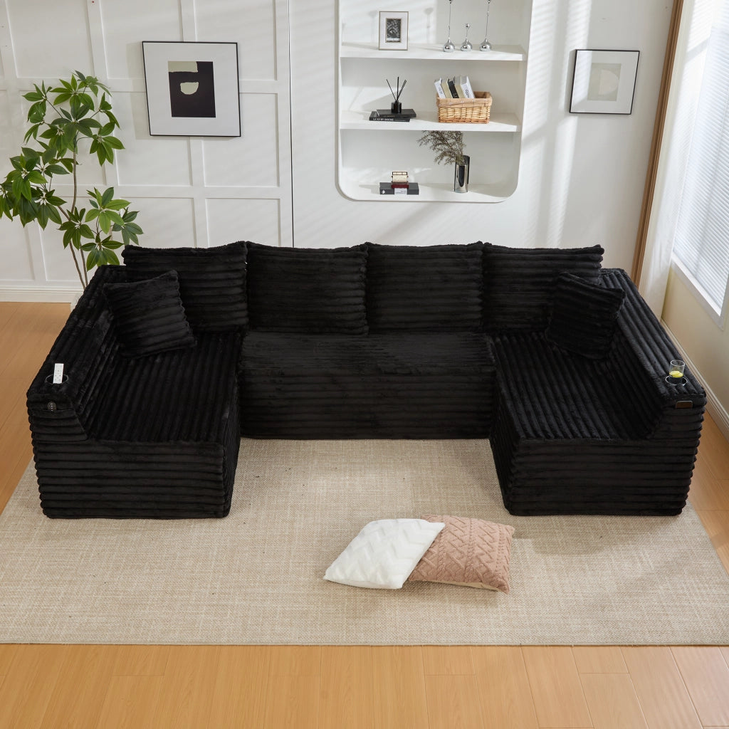 SOFA U-Forma 320x155x88 cm in Corduroy Nero