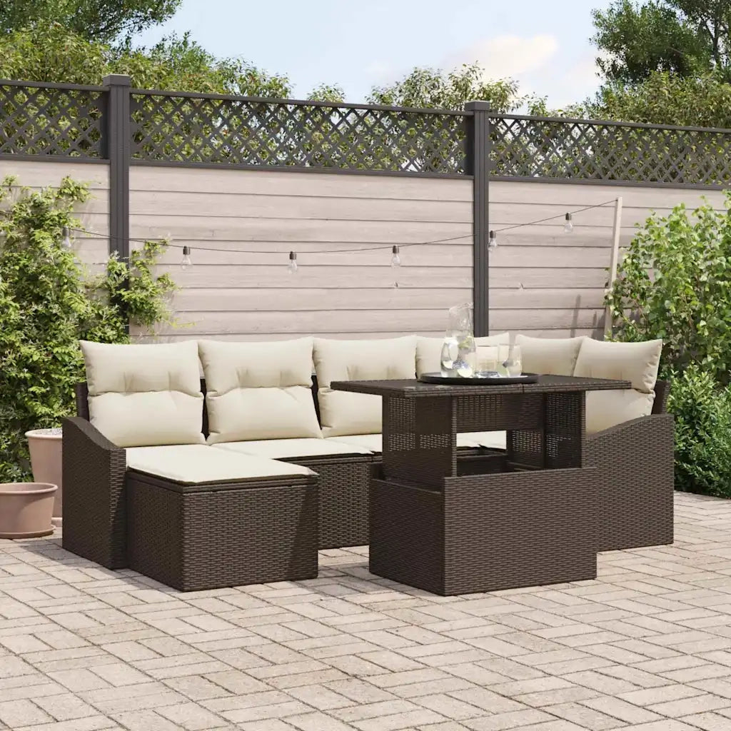 Set Divano da Giardino con cuscino 7 pcs Marrone e Crema 3357771