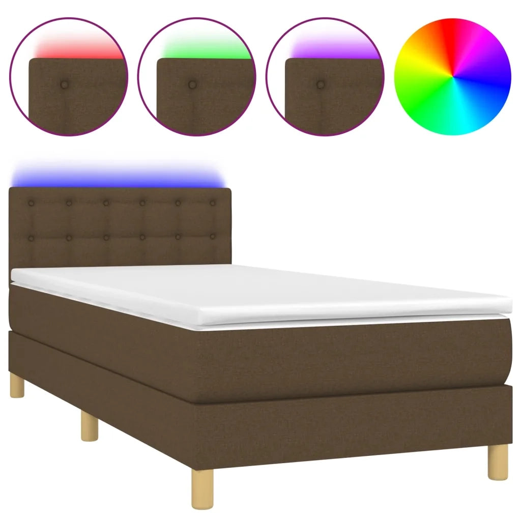 Letto a Molle Materasso e LED-Struttura Letto con Materasso Marrone Scuro 90x200cm in Tessuto 774219