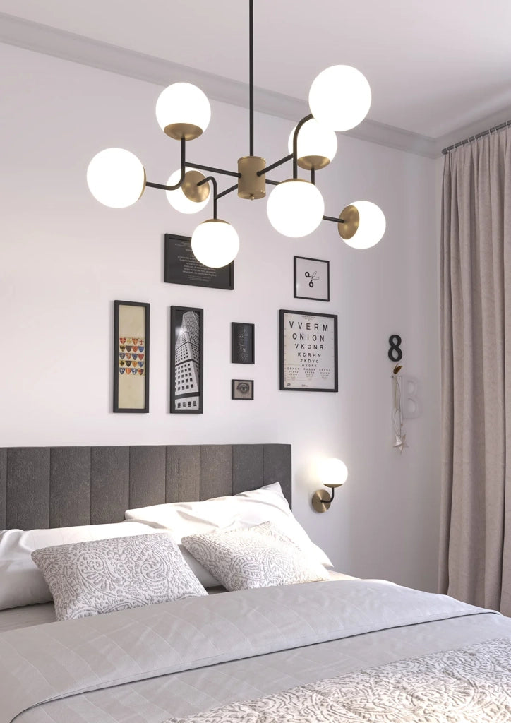 Applique Moderna Clear Metallo Nero E Ottone Vetro Bianco 1 Luce E27