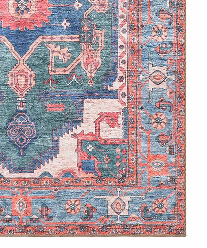 Tappeto arredo casa ORIENTAL SAMARCANDA VERDE BLU cm.95x150 riproduzione disegno persiano classico in stile vintage. Tappeto lavabile per salotto, soggiorno, camera da letto e ingresso.