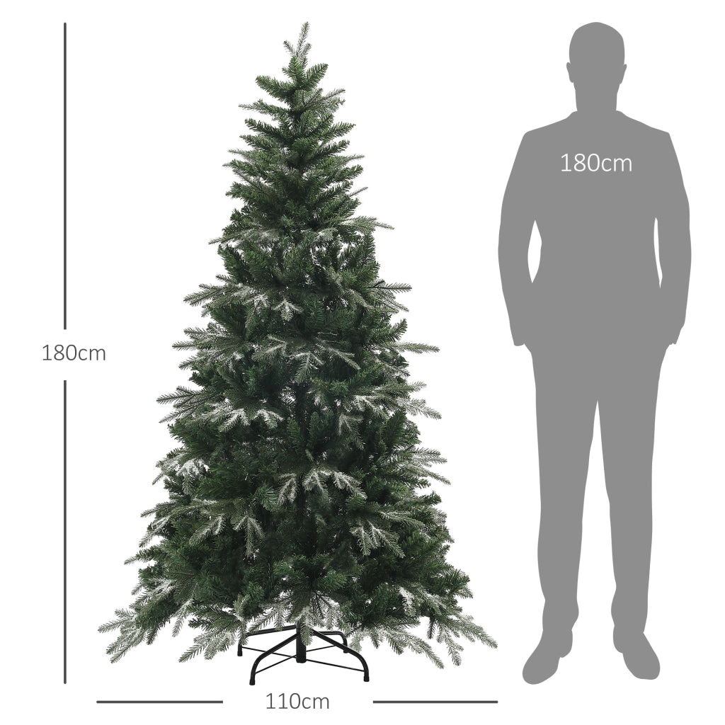 Albero di Natale Innevato con 850 Rami e Design a Sezioni, in Plastica e Acciaio, ?110x180 cm, Verde