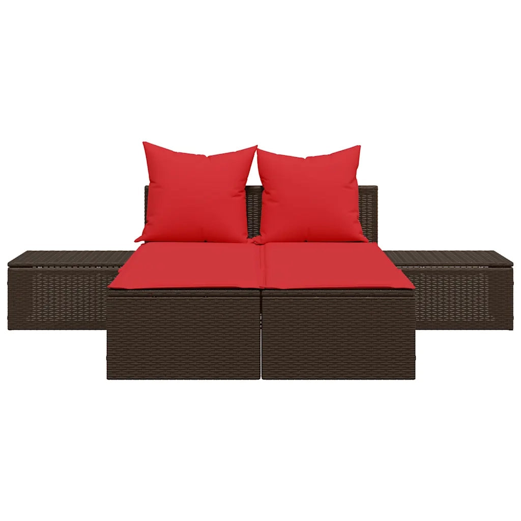 Lettino prendisole doppio con Cuscini in Polyrattan Marrone 368395