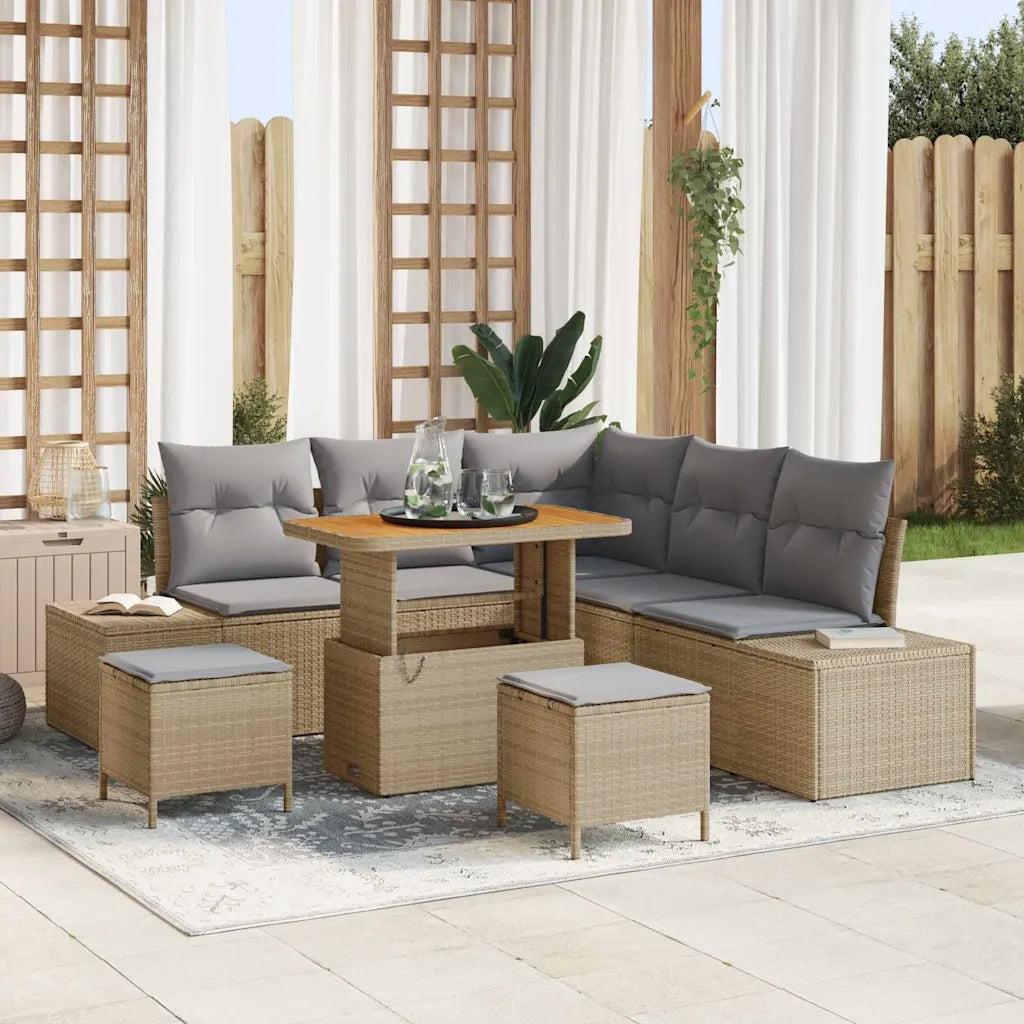 Set Divano da Giardino con cuscino 8 pcs Beige Poly Rattan 3364737