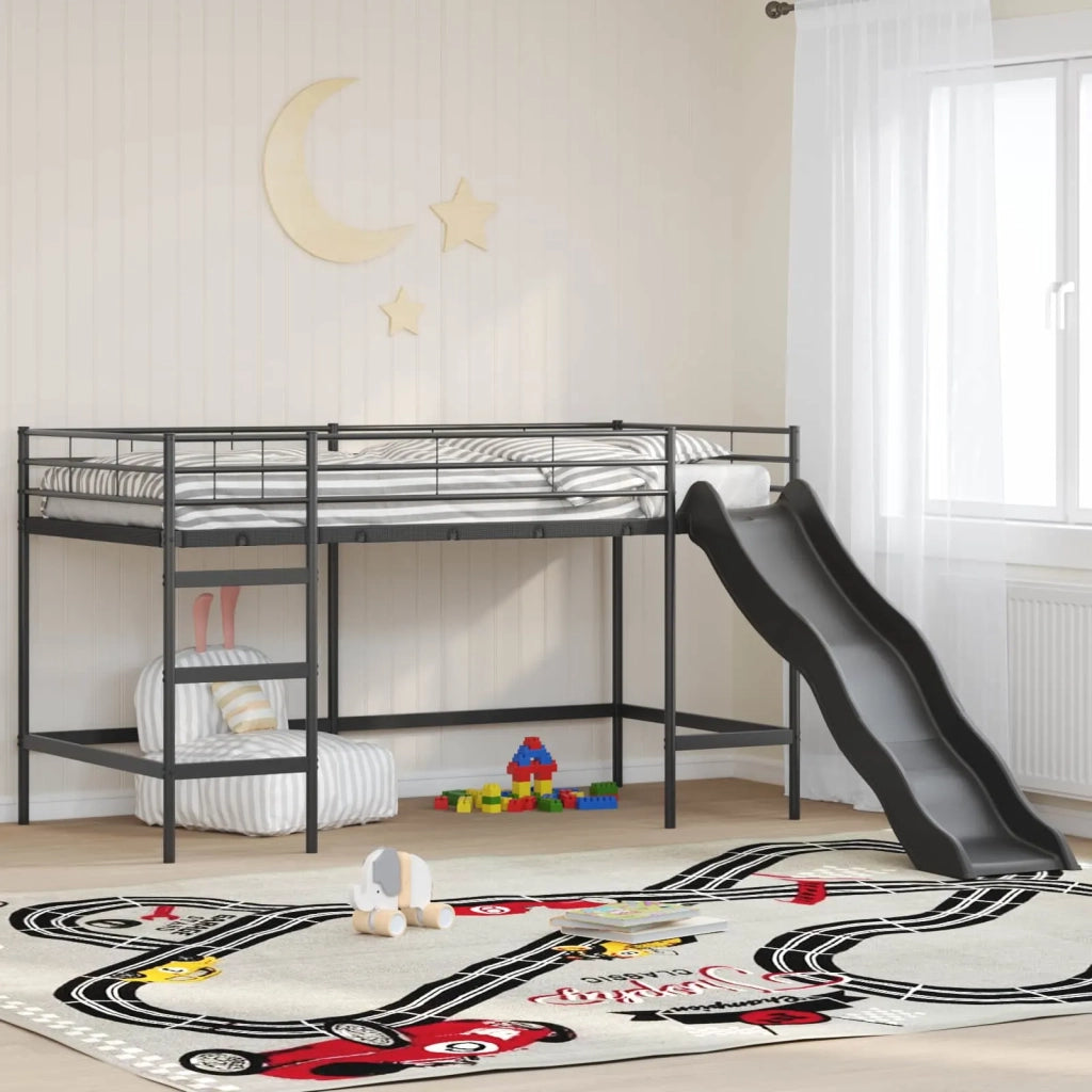 Letto loft per Bambini | Letto Infantile | Lettino con scivolo Nero e antracite