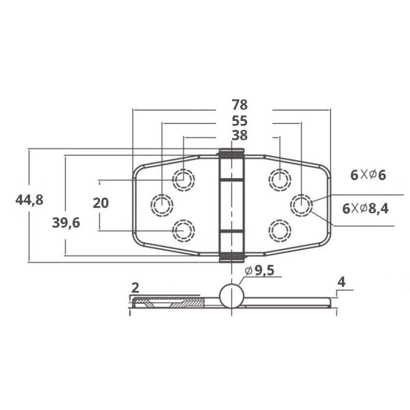 CERNIERA INOX 316 CON COPERTURA STAINLESS STEEL AISI 316 HINGE WITH STANDARD PIN