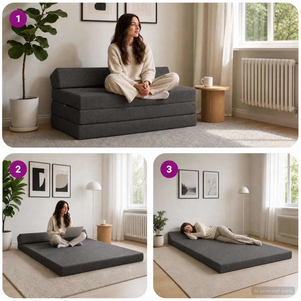 Divano Letto Pieghevole Grigio Scuro 120 x 60 x 49 cm Tessuto 900035