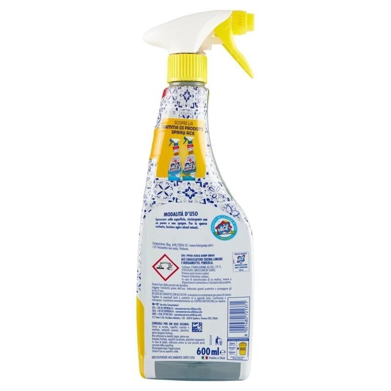 ACE SPRAY SGRASSATORE UNIVERSALE 600ML CUCINA LIMONE E BERGAMOTTO