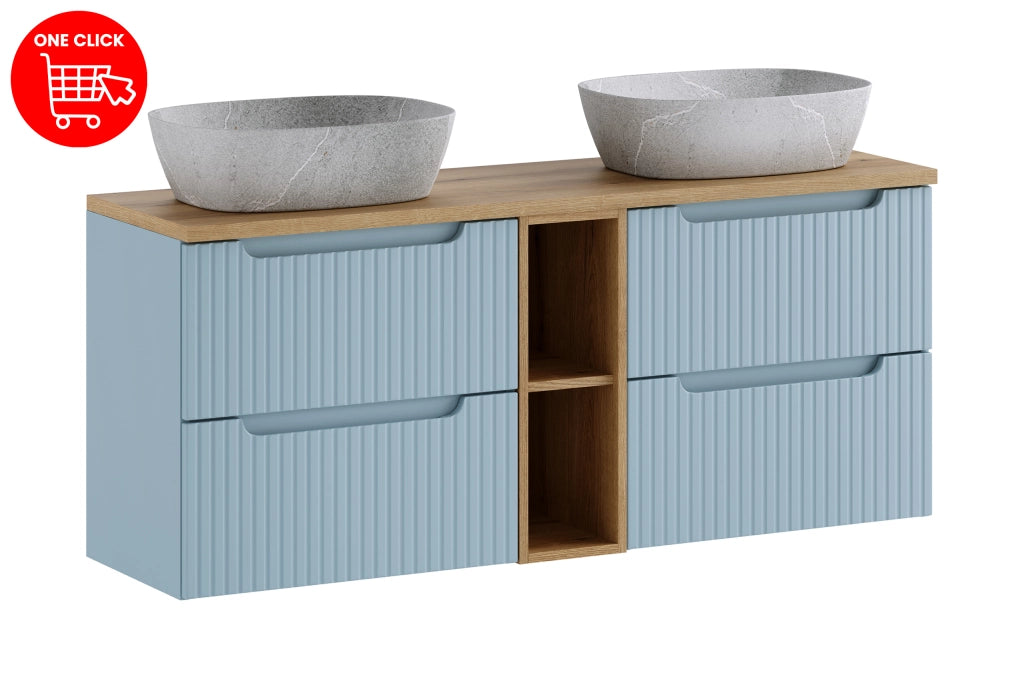 Set mobili bagno 140 cm con piano e lavabo da appoggio Anna Nova Denim 140 cm