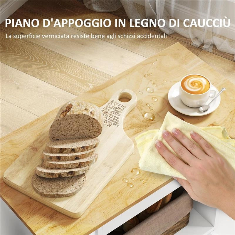 CARRELLO DA CUCINA CON RUOTE RIPIANI ARMADIETTO E PORTABOTTIGLIE 83X40X83 CM ROVERE E BIANCO