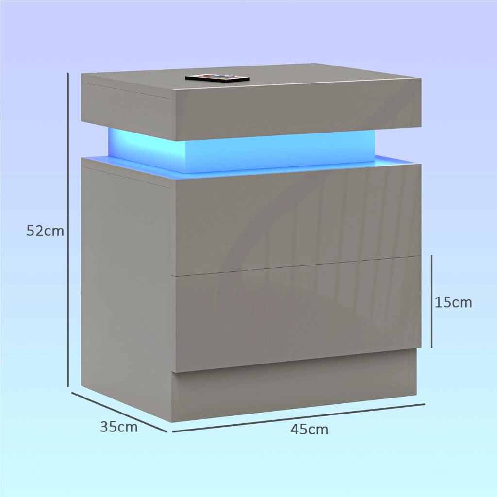 Comodino con Luci LED e 2 Cassetti ¨C Minimal ¨C 45x35x52 cm Grigio