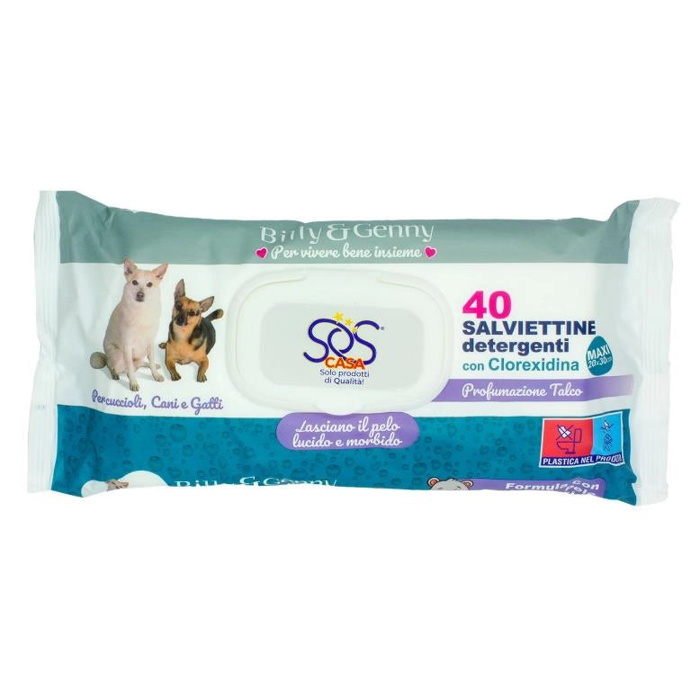 Salviette Detergenti Pet Billy&Genny 40 Pezzi Profumo Talco