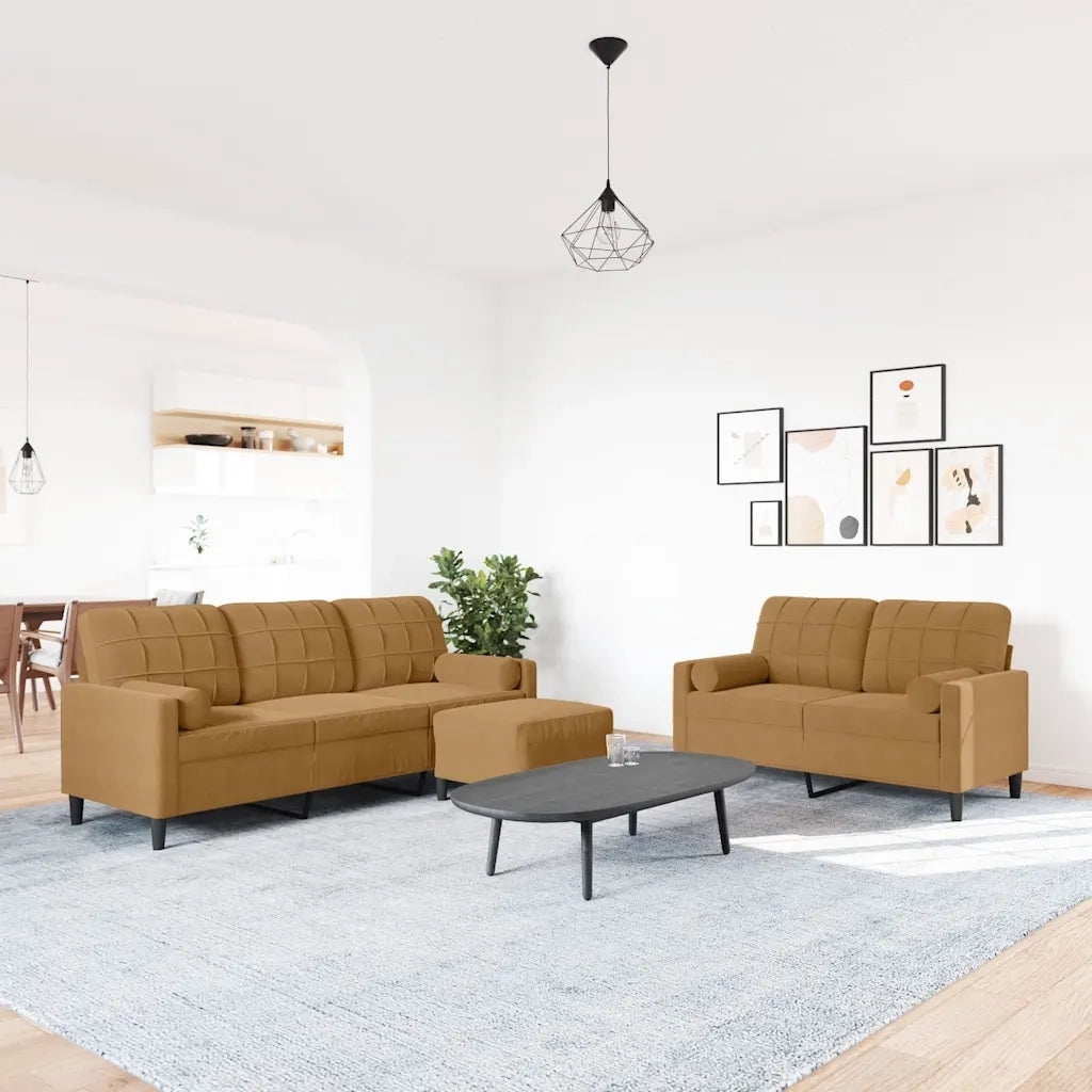 Set di Divani 3 pz con Cuscini e Rinforzi Marrone in Velluto 3278428