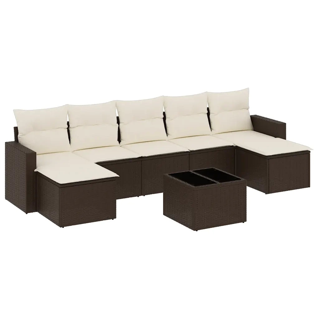 Set Divani da Giardino 8 pz con Cuscini Marrone in Polyrattan 3219343
