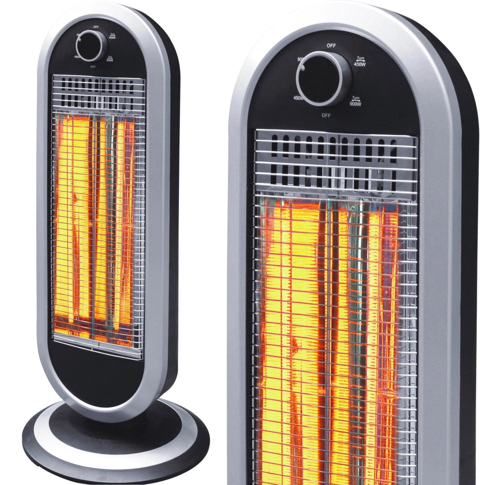 Trade Shop - Stufa Al Carbonio 2 Potenze Selezionabili 450/900w Base Oscillante Nero E Silver -