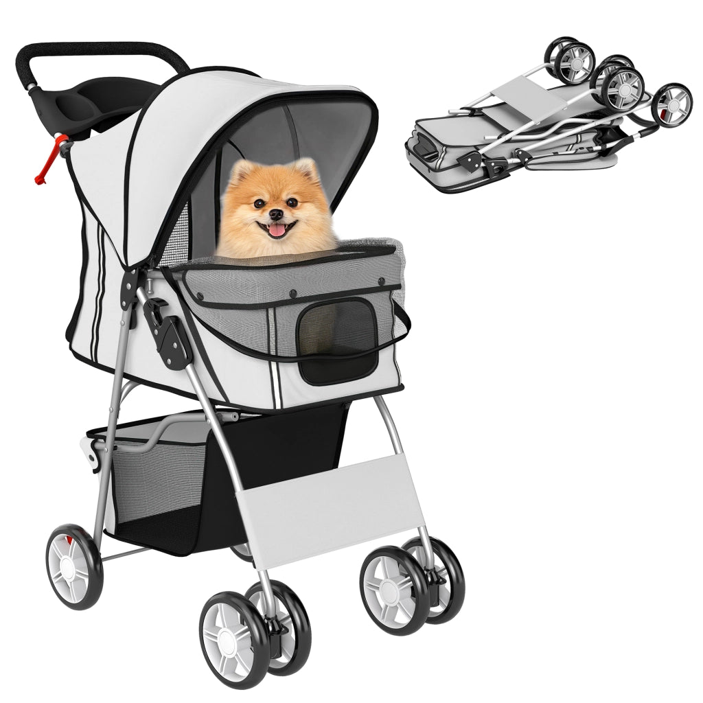 Passeggino per Cani Pieghevole con Catarifrangenti. Ruote Girevoli. Freni e Cuscino Lavabile. Grigio