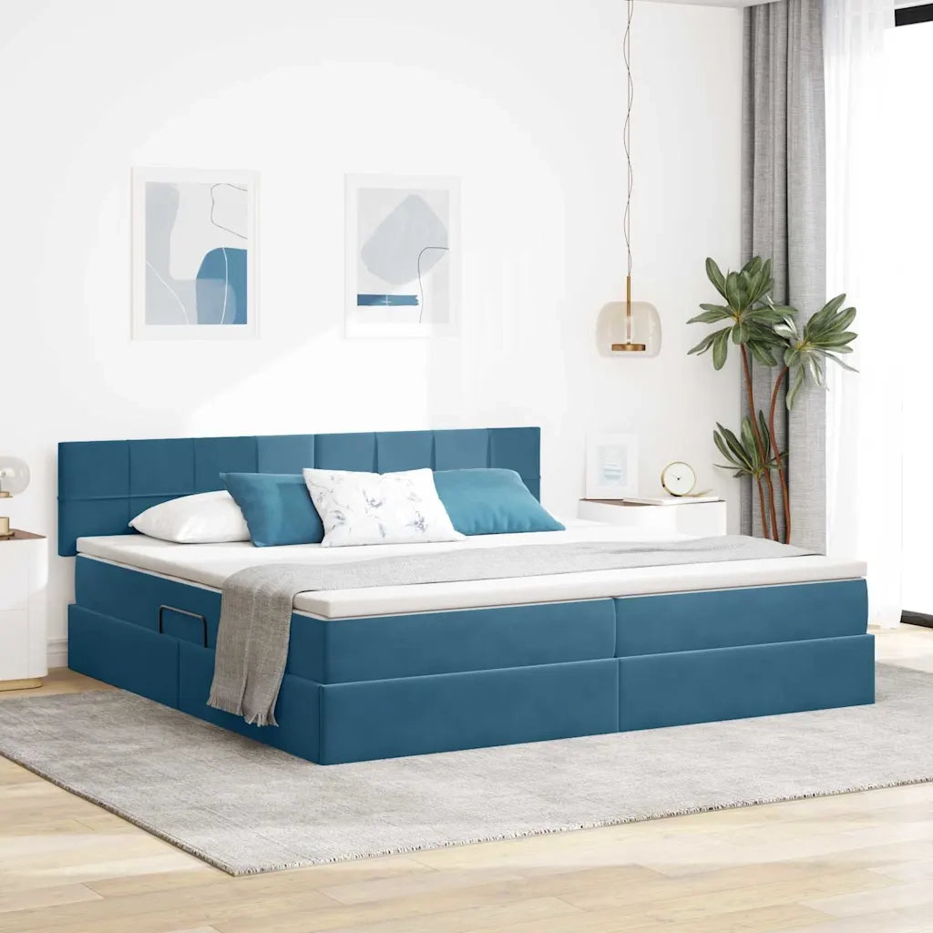 Letto con Contenitore Blu Scuro 200 x 200 cm Velluto