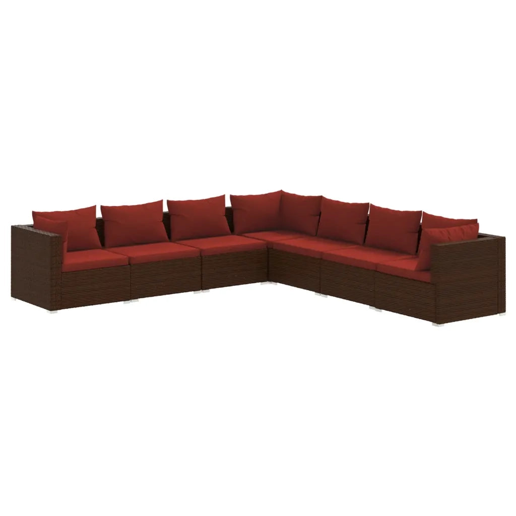 Set Divani da Giardino 7 pz con Cuscini in Polyrattan Marrone 3101747