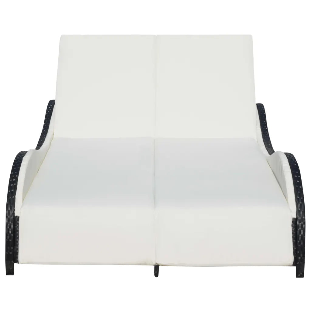 Lettino Prendisole Doppio con Cuscino in Polyrattan Nero 41977
