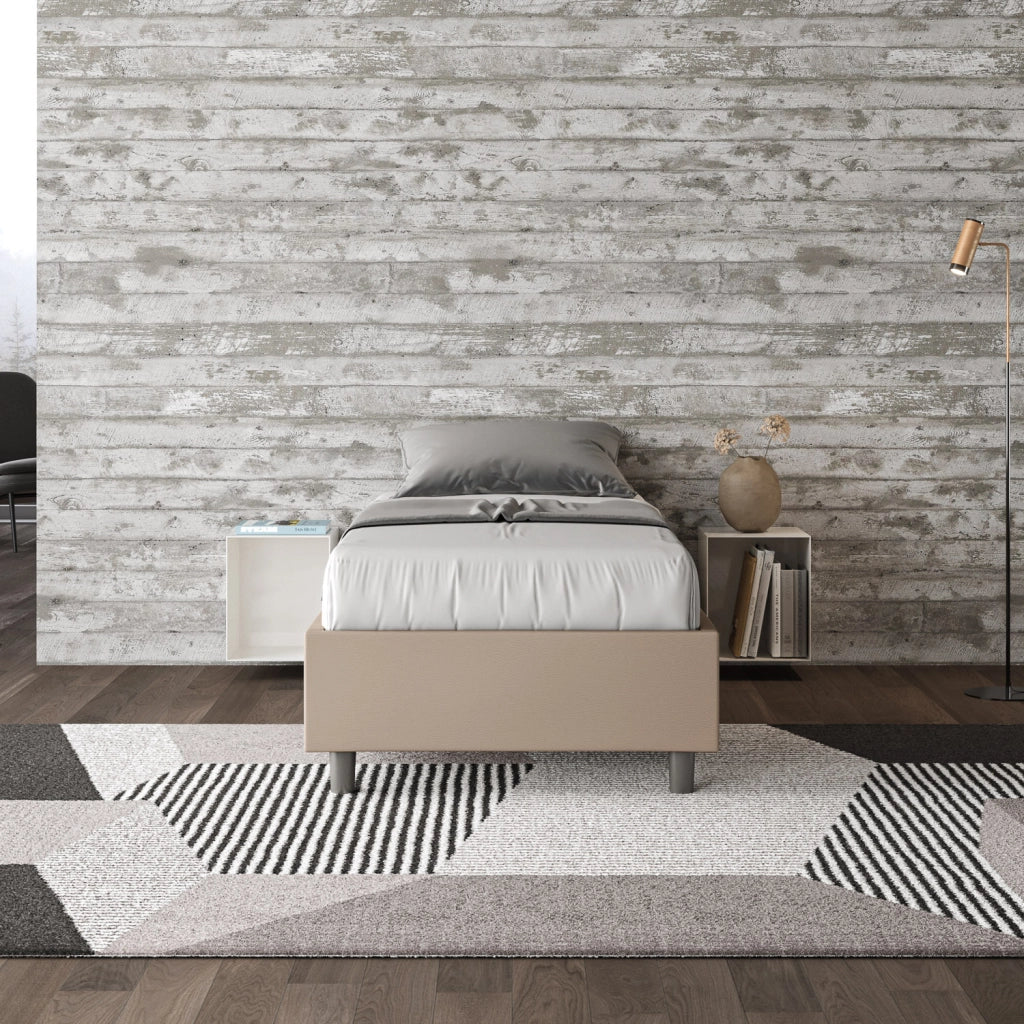 BS COM Letto singolo contenitore imbottito 80x190 similpelle tortora