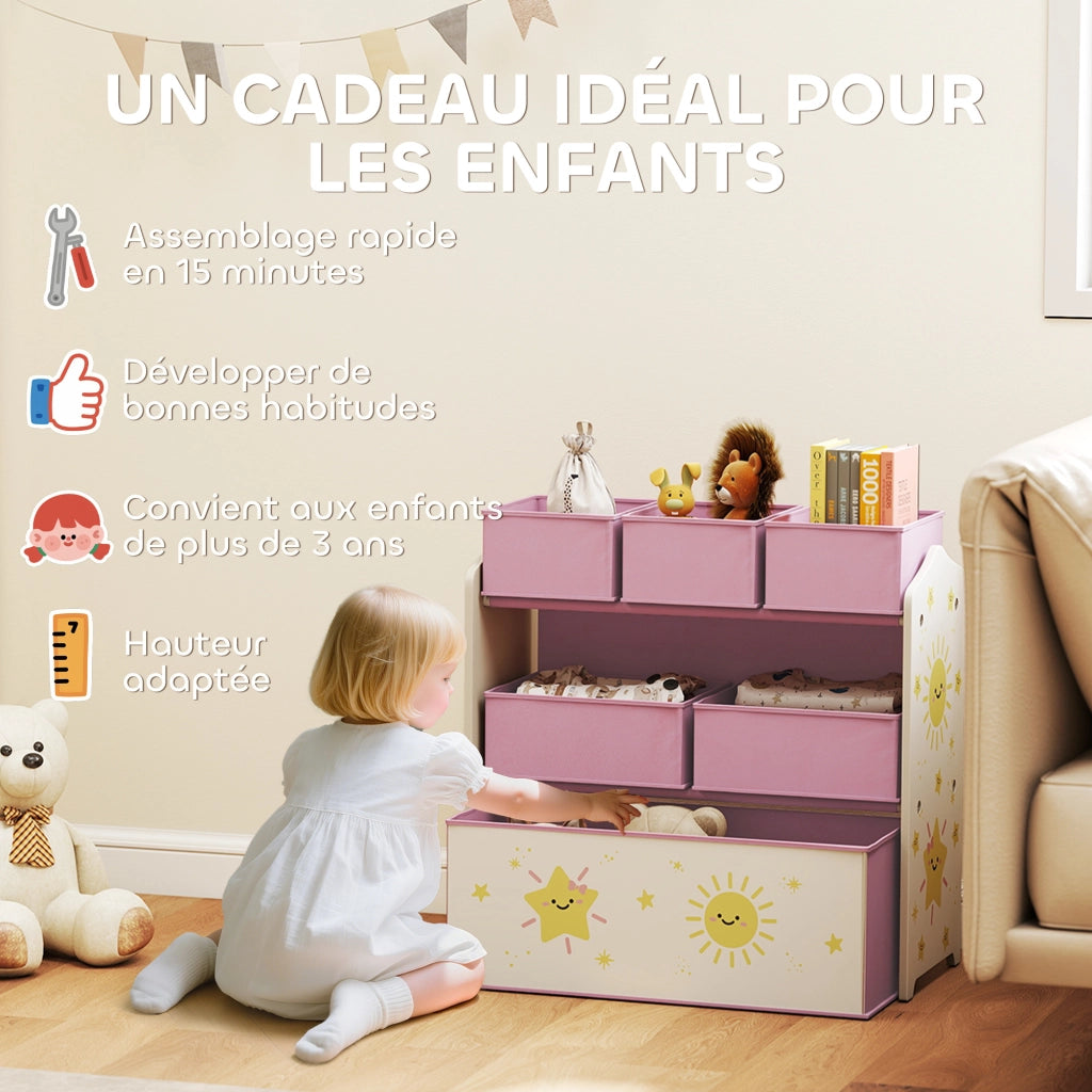 Scaffale per bambini con 6 contenitori in tessuto ¨C Minimal ¨C rosa