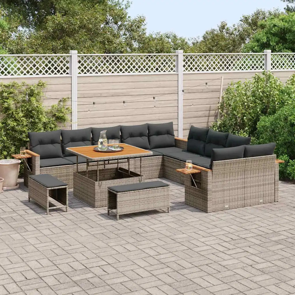 Set Divano da Giardino con cuscino 17 pcs Grigio polyrattan 3365178