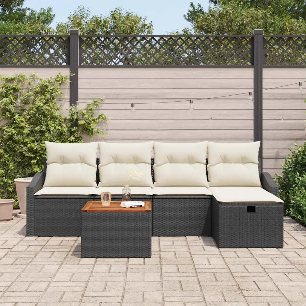 Set Divano da Giardino con cuscino 6 pcs Nero Poly Rattan 3360890