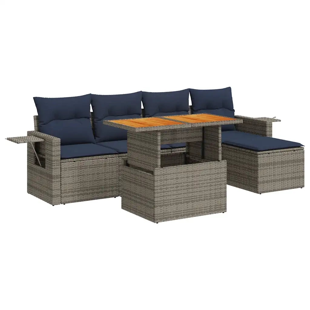 Set Divano da Giardino 6 pz con Cuscini Grigio in Polyrattan 3327141