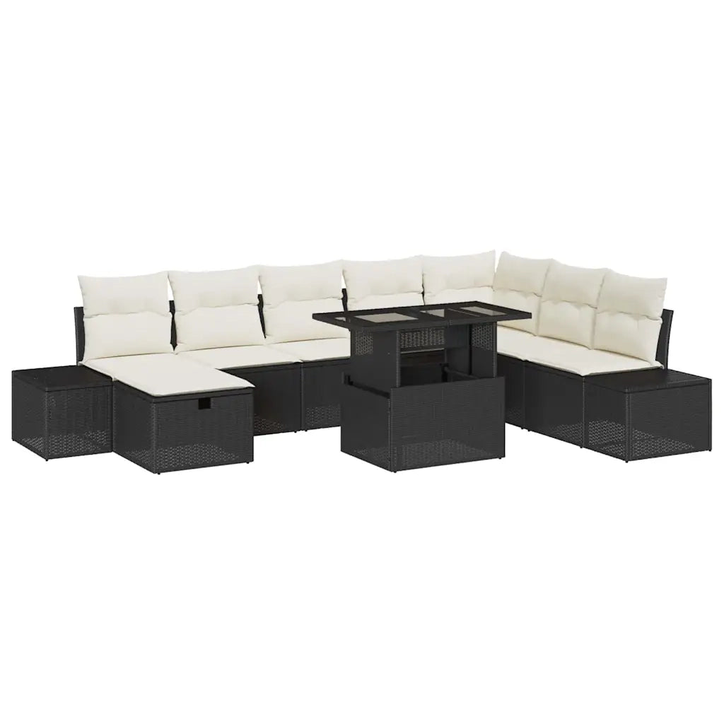 Set Divano da Giardino 11 pcs Nero Poly Rattan