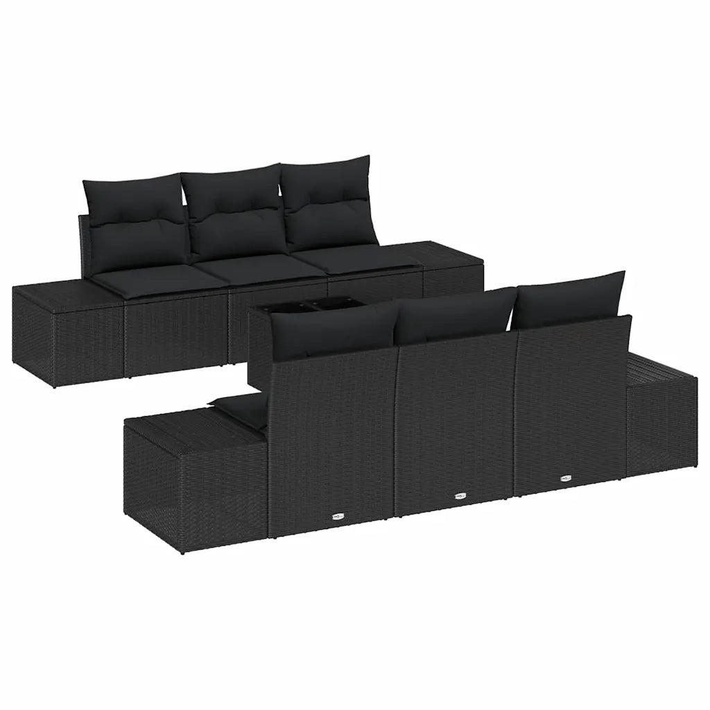 Set Divano da Giardino con cuscino 7 pcs Nero polyrattan 3346953