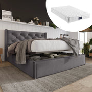 LETTO Imbottito 140x200 cm Grigio con contenitore e rete sollevabile