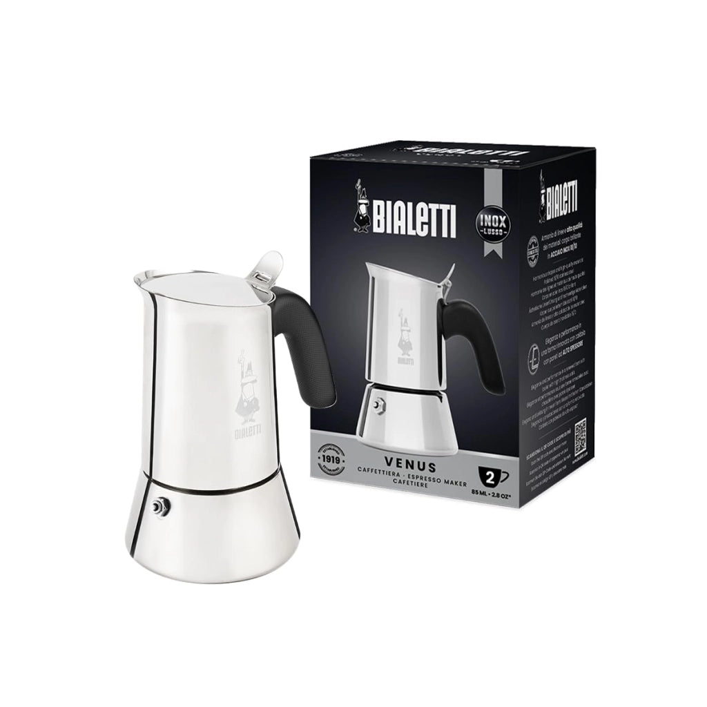Caffettiera Venus 2 Tazze in Acciaio Inox caffè espresso Manico Ergonomico e Valvola di Sicurezza Bialetti
